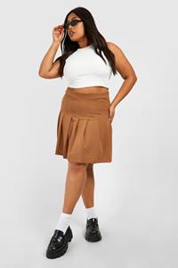 Boohoo Plus Geplooide Skater Rok, Camel