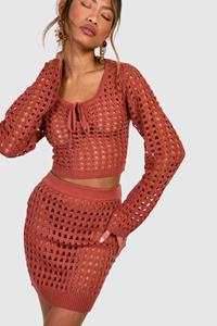 Boohoo Gehaakt Mini Rokje, Clay