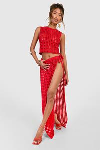 Boohoo Gehaakte Maxi Rok Met Hoge Split, Rust