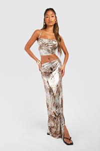 Boohoo Maxi Rok Met Rug Bandjes En Folie, Animal