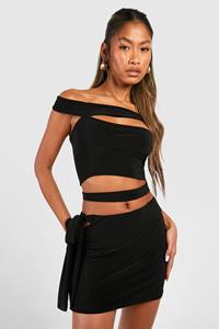 Boohoo Mini Rokje Met Zijstrikjes, Black