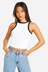 Boohoo Kort Hemd Met Racer Hals En Dik Naaddetail, White