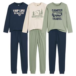 LA REDOUTE COLLECTIONS Set van 3 pyjama's  in jersey, bedrukt met tekst en bergenprint