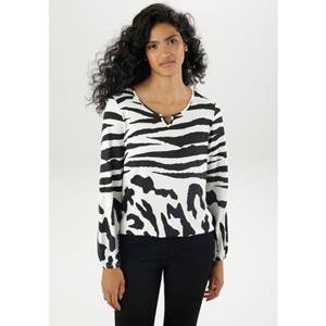 Aniston SELECTED Shirt met lange mouwen met cut-out, sieraandeel en animal-prints