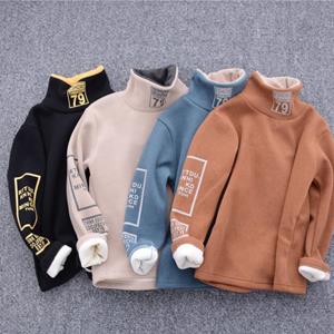 YC Direct Herfst Winter Mode Hoodies Koreaanse Kids Jongen Warme Coltrui Sweatshirts Jongens Brief Trui Truien High Street Pluche Tienerjongens Uitloper 110cm zwart