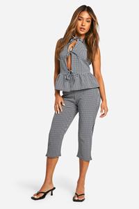 Boohoo Petite Seersucker Gingham Capri Broek, Black
