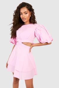 Boohoo Mini Jurk Met Textuur En Pofmouwen, Pink