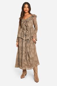 Boohoo Midaxi Jurk Met Textuur En Ruches, Neutral