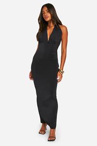 Boohoo Strakke Maxi Jurk Met Laag Decolleté, Black