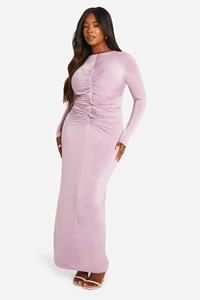 Boohoo Plus Strakke Geplooide Dubbele Maxi Jurk, Mauve