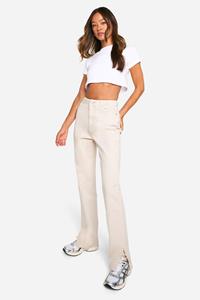 Boohoo Tall Jeans Met Split En Rechte Pijpen, Ecru