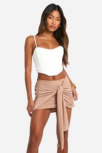Boohoo Strak Opgeknoopt Mini Rokje, Mocha