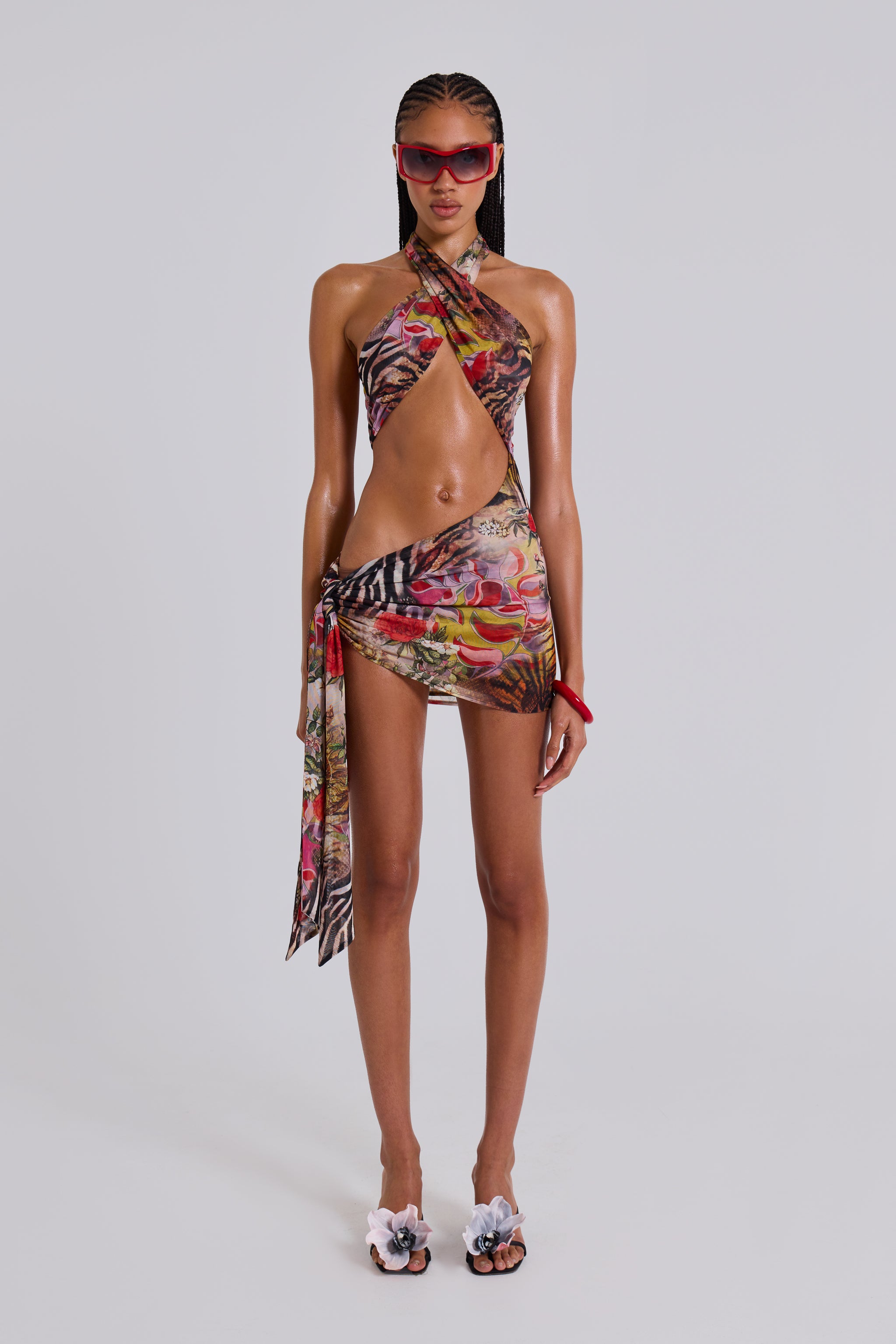 Jaded Swim Gina Asymmetric Knotted Mini Dress in Fruiti