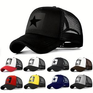 Mango Event Vijfpuntige ster bedrukte honkbalpet lente zomer ademende net petten mannen vrouwen outdoor zonnescherm hoed verstelbare wilde hoeden zwart