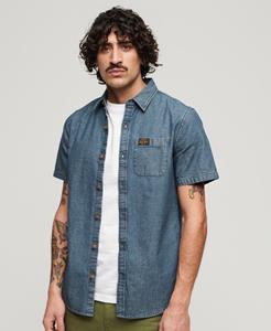 Superdry Mannen Vintage Loom Overhemd met Korte Mouwen Blauw