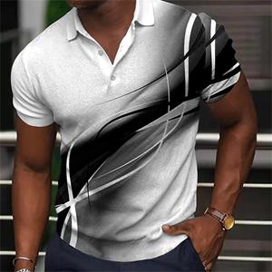 Nihao Mode Heren Polo Shirt Gradiëntlijn Zomer Korte Mouw T-shirts Casual Dagelijks Revers Tops Tees Gestreepte T-shirt Voor man Kleding L