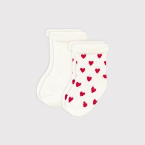 Set van 2 paar tricot babysokjes PETIT BATEAU wit, bedrukt