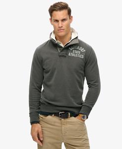Superdry Mannen Vintage Athletic Sweatshirt met Halve Knoopsluiting Zwart