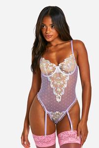 Boohoo Mesh Bloemen One Piece Met Beugel, Lilac