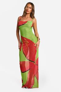 Boohoo Bloemen Maxi Strand Jurk Met Waterval Hals, Green