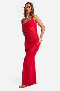 Boohoo Maxi Strand Jurk Met Waterval Hals, Red