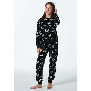 Schiesser Pyjama lengte velours graffiti zwart - Nightwear 
