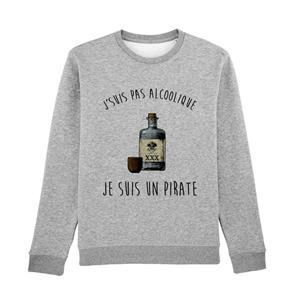 Enkr Herensweater - IK BEN GEEN ALCOHOL, IK BEN EEN PIRAAT XS heide grijze kleur