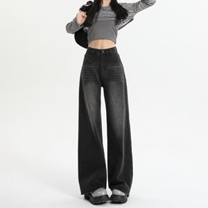 Zhanjie Ladies Clothing Zwart Grijs Amerikaanse Retro Jeans Wijde Pijpen Baggy Broek Streetwear Broeken Y2k Fashion Spice Girls Denim Broek Rechte Jeans S zwarte grijze kleur