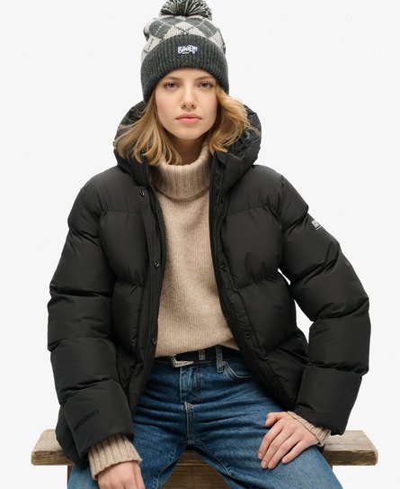 Superdry Vrouwen Gewatteerde Sports Pufferjas met Capuchon Zwart