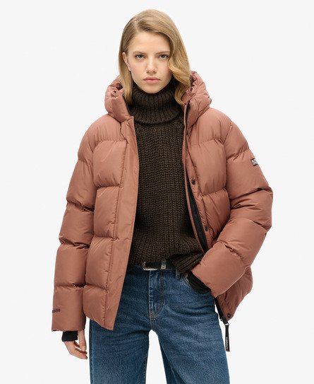 Superdry Vrouwen Gewatteerde Sports Pufferjas met Capuchon Bruin