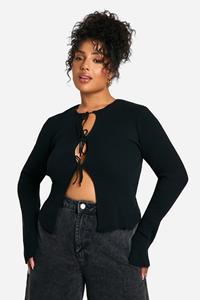 Boohoo Plus Getailleerde Cardigan Met Strik, Black