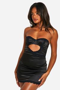 Boohoo Satijnen Babydoll Met Kanten Zoom, Black