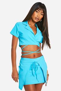 Boohoo Super Stretch Wikkel Skorts, Azure