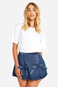 Boohoo Geplooid Mini Spijkerrokje Met Strik, Denim