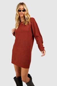 Boohoo Basic Trui Jurk Met Crewneck, Rust