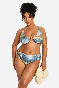 Boohoo Plus Abstracte Bikini Set Met Kraaltjes, Blue