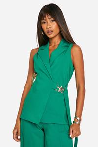 Boohoo Long Line Gilet Met Super Stretch Zoom En Zijstrikjes, Emerald