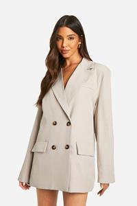 Boohoo Oversized Linnen Look Boxy Blazer Met Textuur, Taupe