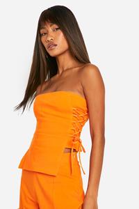 Boohoo Super Stretch Bandeau Top Met Veters, Orange