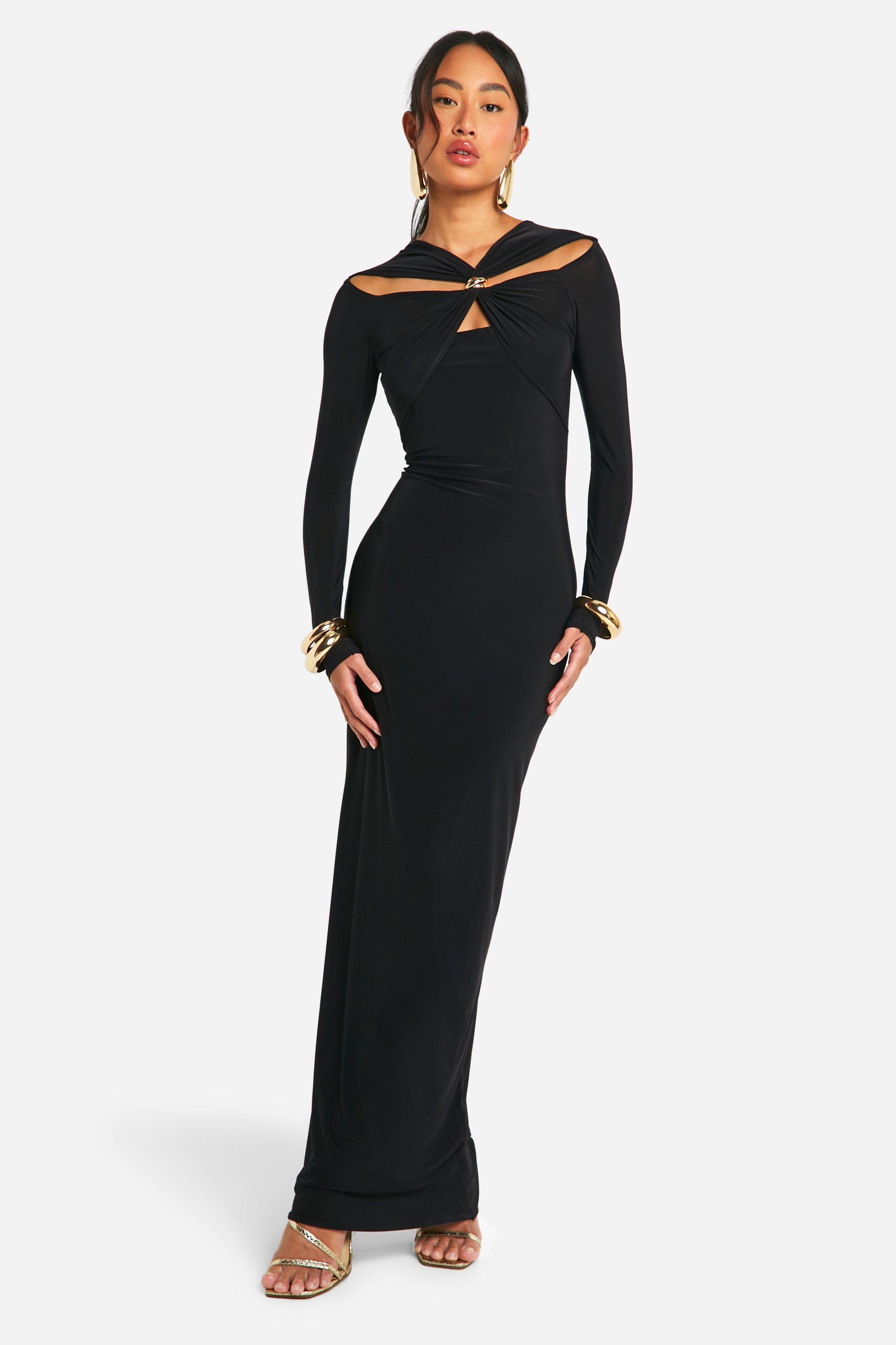 Boohoo Cut Out Maxi Jurk Met Zoom Detail, Black
