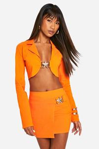 Boohoo Korte Super Stretch Blazer Met Zoom Detail, Orange