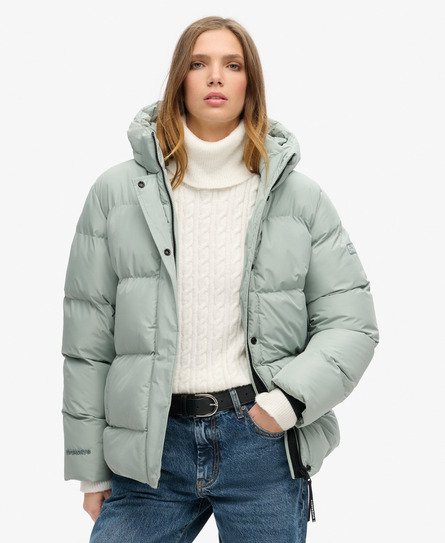 Superdry Vrouwen Gewatteerde Sports Pufferjas met Capuchon Lichtgrijs