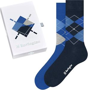Burlington 2-paar heren sokken - Cadeau verpakking - Gift Box - Katoenen sokken met ruit print