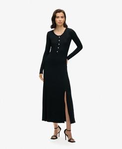 Superdry Vrouwen Midi-jurk met Halve Knoopsluiting Zwart