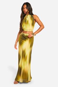 Boohoo Bias Cut Tie Dye Maxi Rok Met Wazige Zoom, Khaki