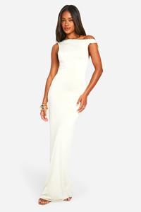 Boohoo Strakke Maxi Jurk Met Schouderstrikjes En Boothals, Cream