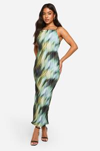 Boohoo Petite Strapless Plisse Bloemen Maxi Jurk, Blue