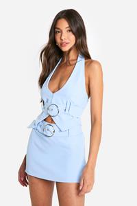 Boohoo Geweven Halter Gilet Met Ceintuur, Powder Blue