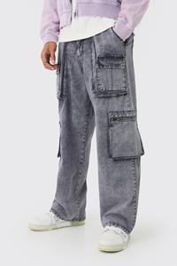 Boohoo Gebleekte Baggy Cargo Broek Met Tailleband, Charcoal