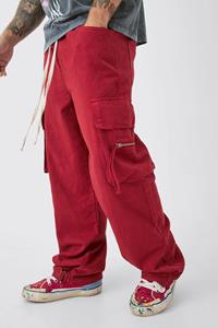 Boohoo Baggy Cargo Broek Met Elastische Taille En Touwtjes, Red